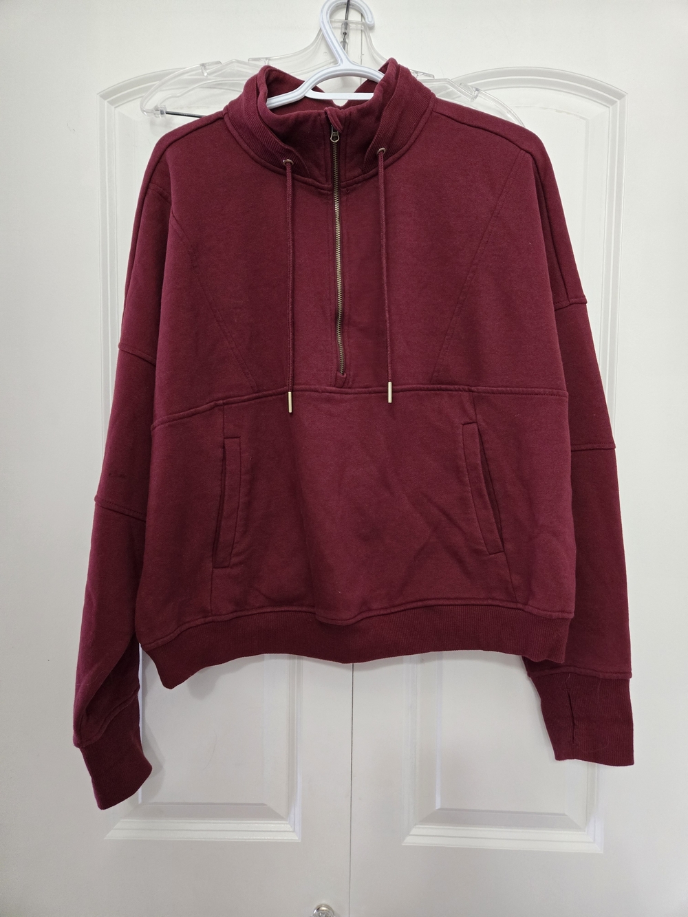 Avia Kids Oversized Half-Zip Drawstring Pullover Sweatshirt - Burgundy